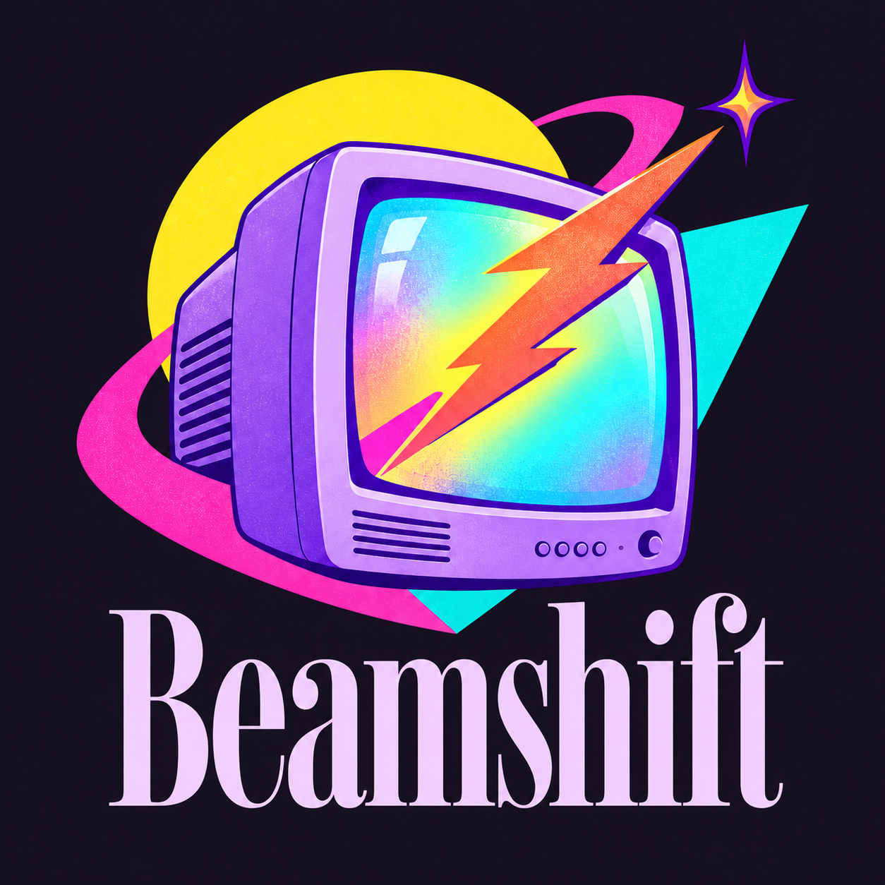 Canonical Beamshift logo: a purple CRT television with an orange lightning bolt and Beamshift wordmark